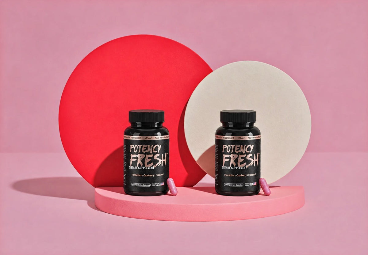 Two bottles of Potency Fresh with pink capsules