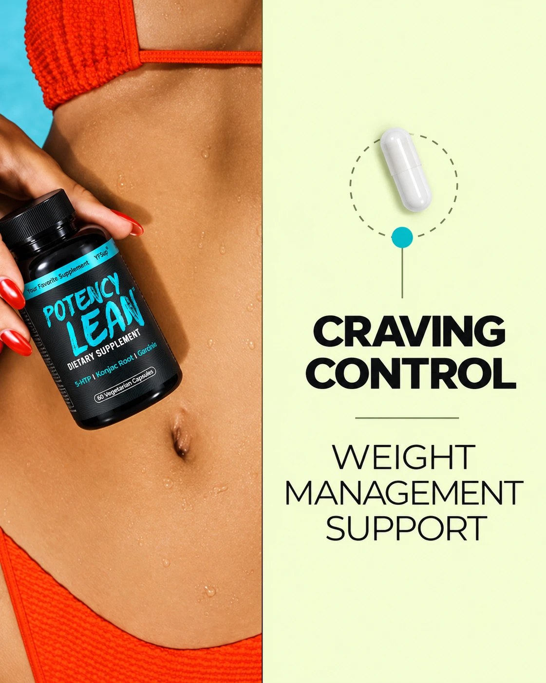 A hand holding Potency Lean against a toned stomach