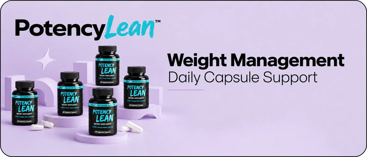 Several bottles of Potency Lean on a lavender display