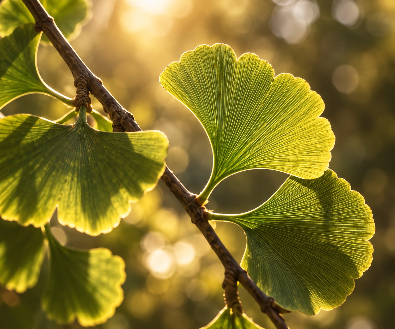 Sunlit ginkgo leaves